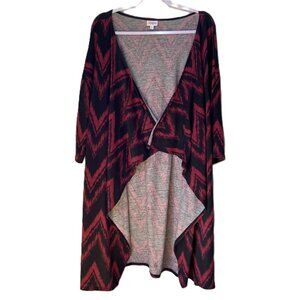 LuLaRoe "Shirley" Kimono Large Black Red Chevron Print Angel Sleeves Open-Front